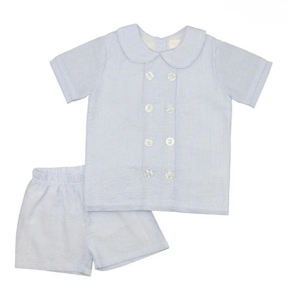 Cecil and Lou Blue Seersucker short set